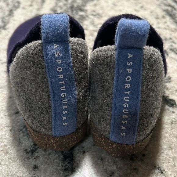 Asportuguesas Women's Gray and Navy Wool Slip-On Shoes - Picture 3 of 9